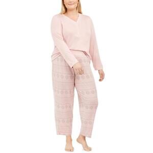 Charter Club Womens Plus Size Henley Top & Printed Pants Pajama Set Size 2X